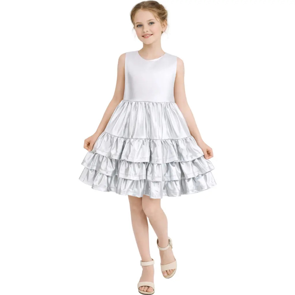 Mimi Tutu Satin Ruffle Party Dress in Silver at Nordstrom, Size 10 | Nordstrom