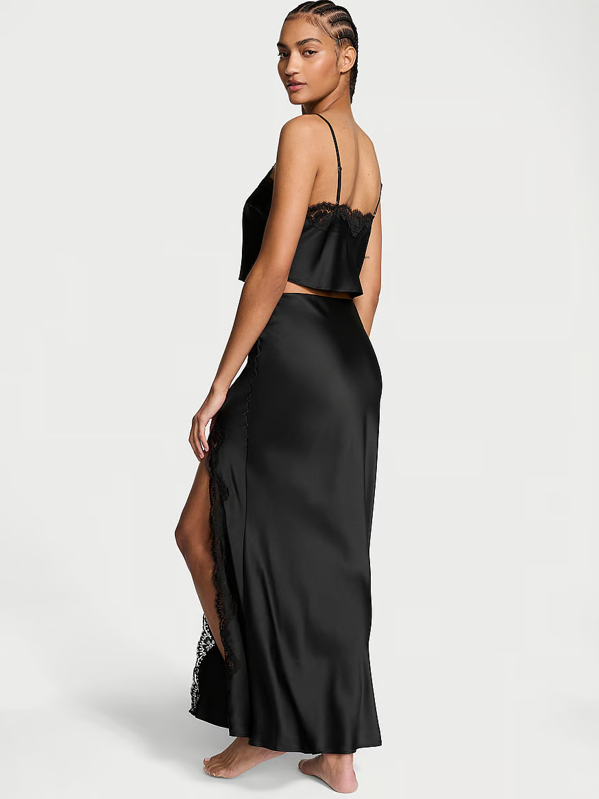 Satin Lace-Trim Cropped Top & Slip Skirt Set | Victoria's Secret (US / CA )