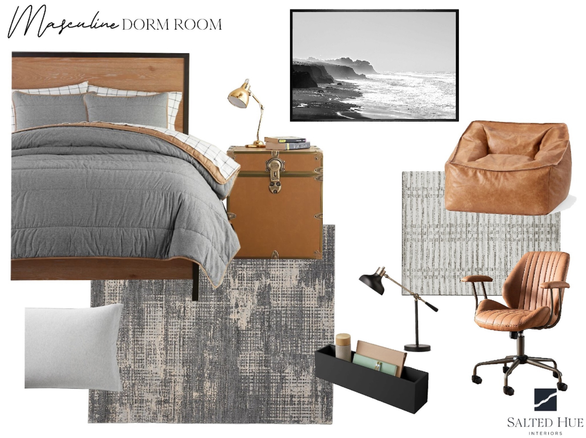 Boys bedroom dorm room quilt comforter masculine desk chair 