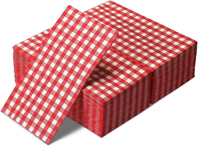 120 Pieces Gingham Paper Napkins Bulk, Red Buffalo Plaid Napkins Checkered Disposable Guest Towel... | Amazon (US)