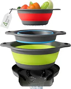 Collapsible Colanders with Self-Draining Base for Edge of Sink, Food Strainers (Small/Med/Large),... | Amazon (US)
