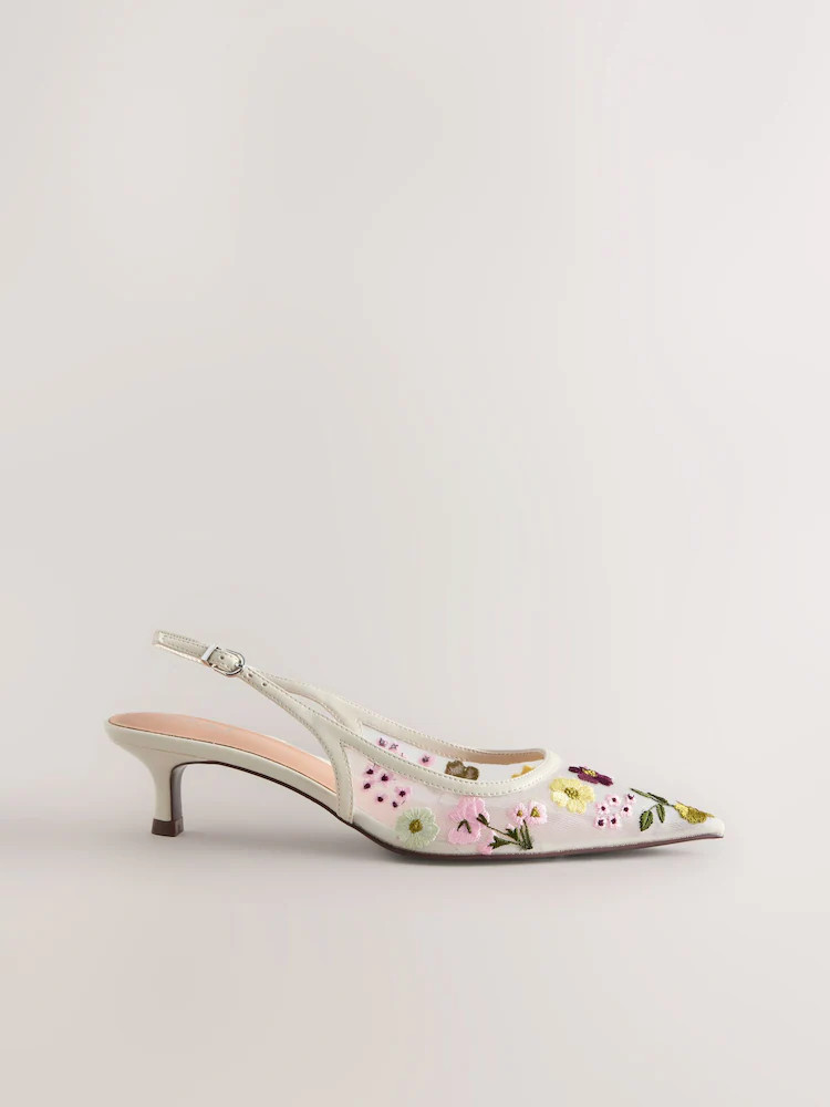 Bone Forever Comfort\u00ae Embroidered Mesh Slingback Heels | Next EU