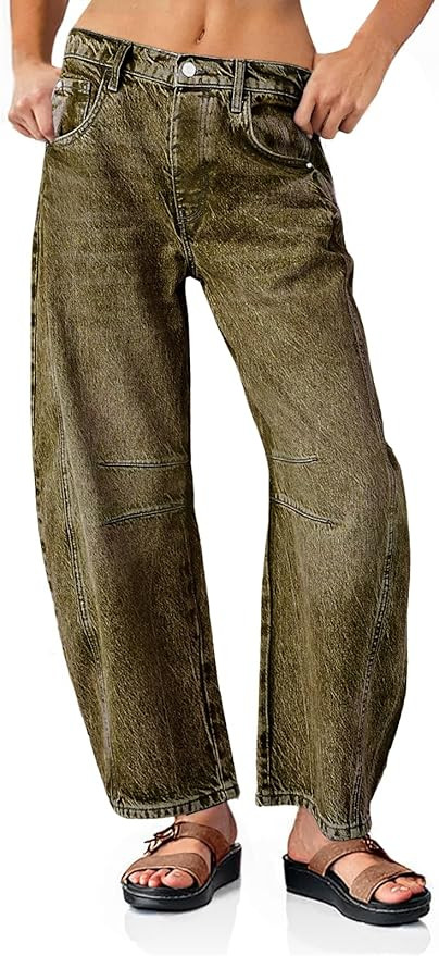 PLNOTME Women's Baggy Boyfriend Jeans Vintage Wide Leg Mid Rise Barrel Denim Ankle Pants | Amazon (US)