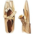 Yishaweiqi Bow Knot Ballet Flats Shoes for Women Bowtie Strap Ballerina Shoes Slip-on Square Toe ... | Amazon (US)