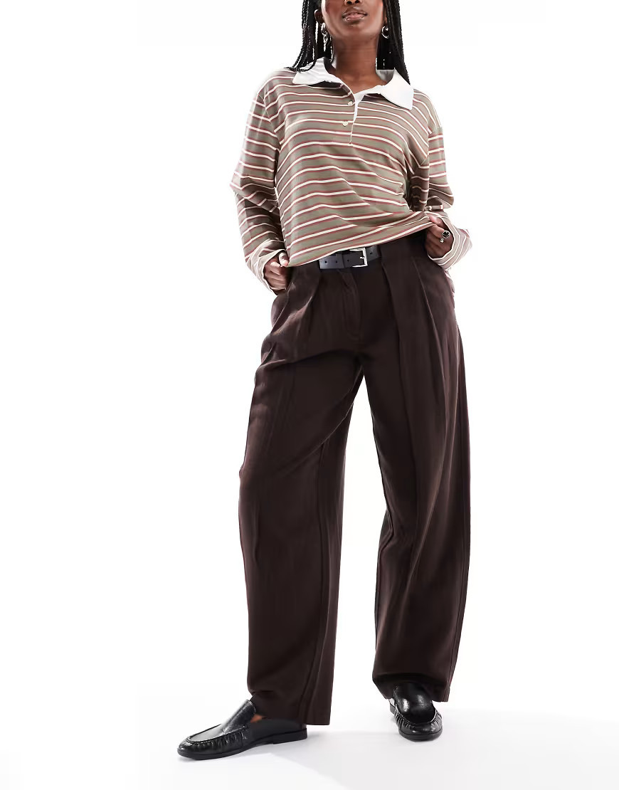ASOS DESIGN barrel pants with belt in washed brown | ASOS (Global)