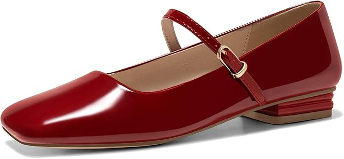 Coutgo Women's Mary Jane Flats Closed Square Toe Ballet Flat Dressy Comfortable Slip on Shoes | Amazon (US)
