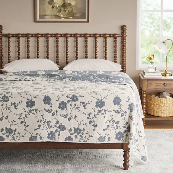 The Pioneer Woman Agatha Floral Gauze Quilt, Full/Queen, Blue Dust, Reversible Bedding | Walmart (US)