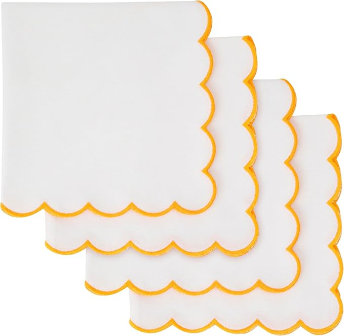 Scalloped Embroidery Cloth Napkins - 100% Cotton Set of 4 White Cloth Napkins Scallop Design, 17 ... | Amazon (US)