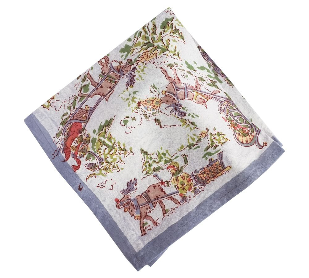 Couleur Nature Winter Reindeer Block Print Napkins - Set of 6 | Pottery Barn (US)