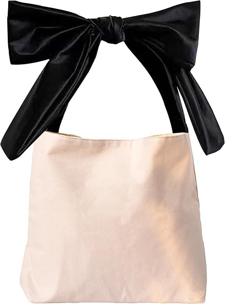 Bow Purse Thick Canvas Tote Bags Blank Aesthetic Coquette Purse with Bow Large | Amazon (US)