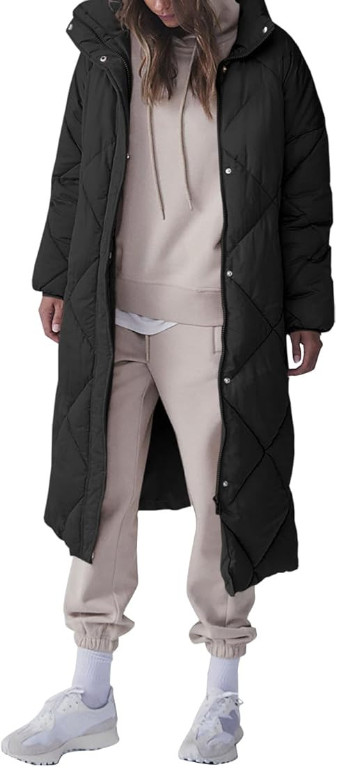 Tankaneo Women's Quilted Puffer Jacket Long Winter Coats Zip Up Baggy Down Outerwear with Pockets | Amazon (US)