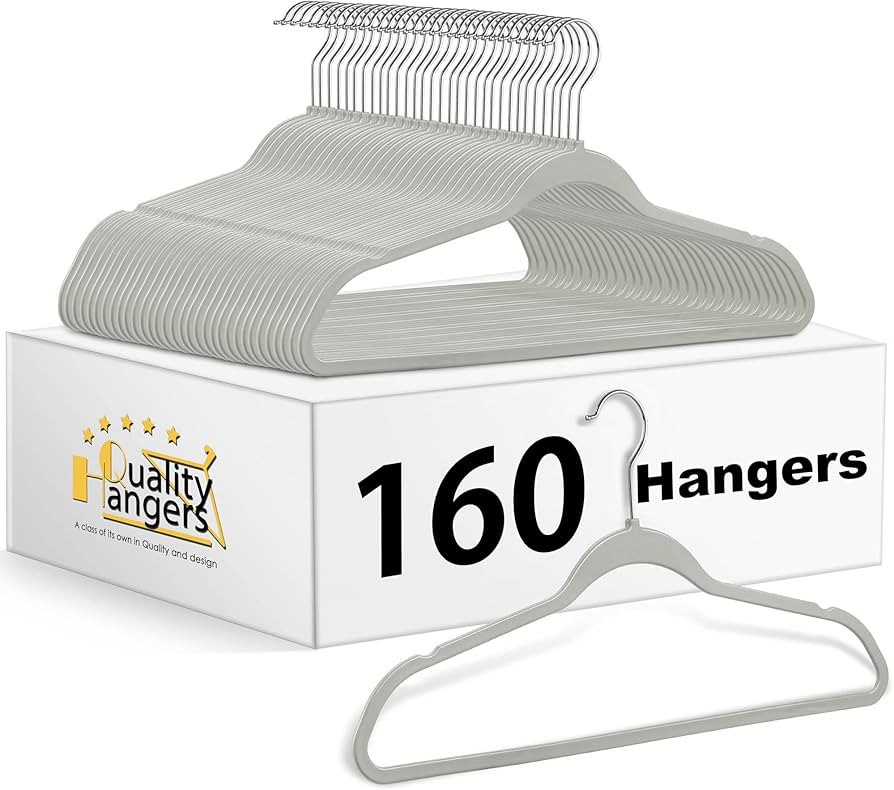 Quality Hangers Clothes Hanger Set - 160 Pack, Non-Velvet Plastic Hangers, Heavy Duty, Space-Savi... | Amazon (US)