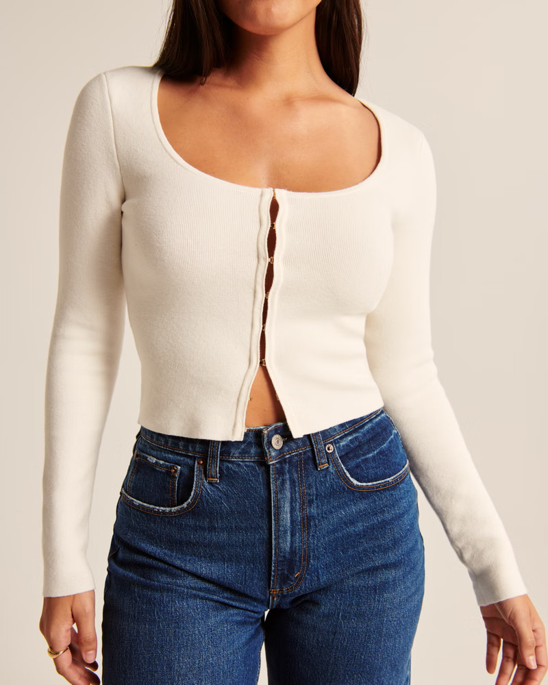 Women's Hook-and-Eye Scoopneck Slim Cardigan | Women's Tops | Abercrombie.com | Abercrombie & Fitch (US)
