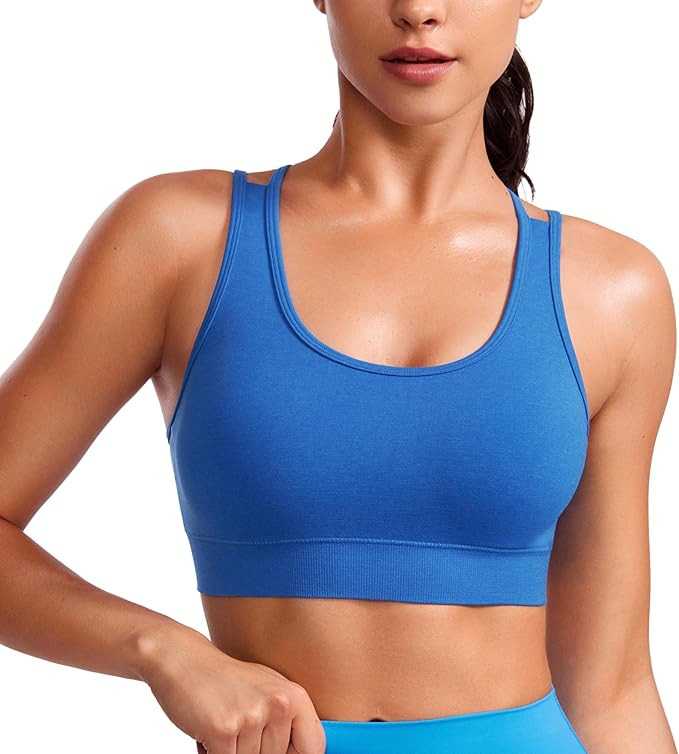 CRZ YOGA Womens Seamless Strappy Longline Sports Bra - Medium Support Scoop Neck Criss Cross Padd... | Amazon (US)