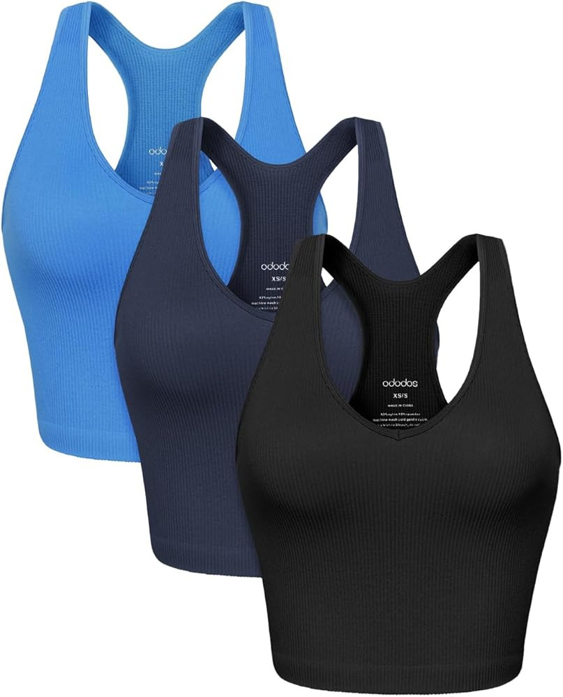 ODODOS 3-Pack Seamless Racerback Crop Tank for Women Ribbed Knit Soft Crop Tops | Amazon (US)