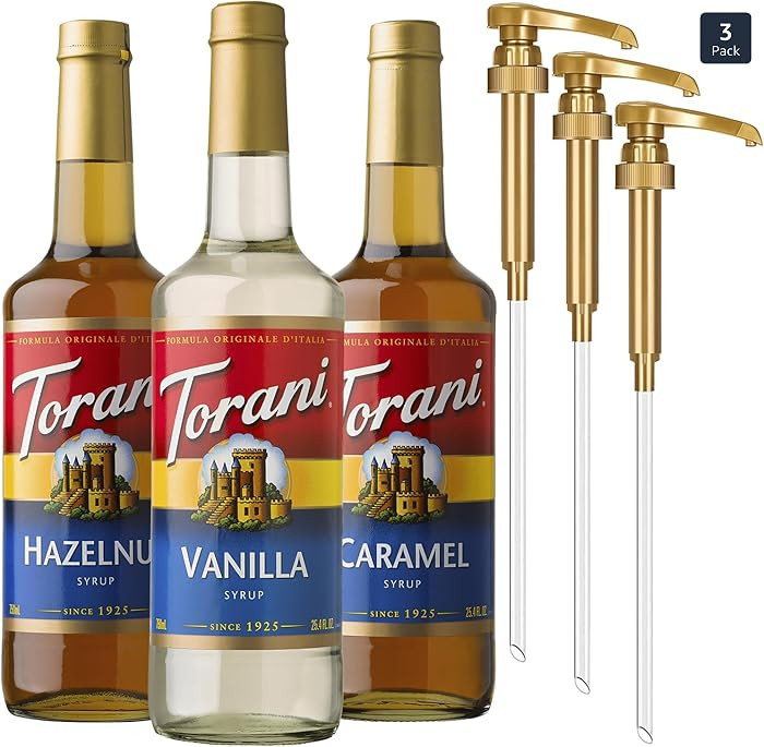 Torani Coffee Syrup, Vanilla, Caramel, and Hazelnut Variety 3-Pack, Flavoring for Drinks, Pumps I... | Amazon (US)