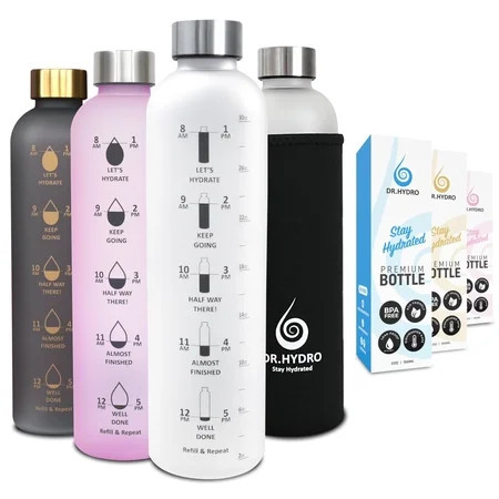 DR.HYDRO 32oz Water Bottle with Time Marker Leak Proof & BPA Free -White | Walmart (US)