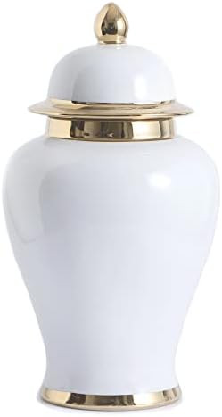 GaLouRo Ginger Jar -Ginger Jars for Home Decor, White Ginger Jar with Gold Trim, Ginger Jar Vase for | Amazon (US)