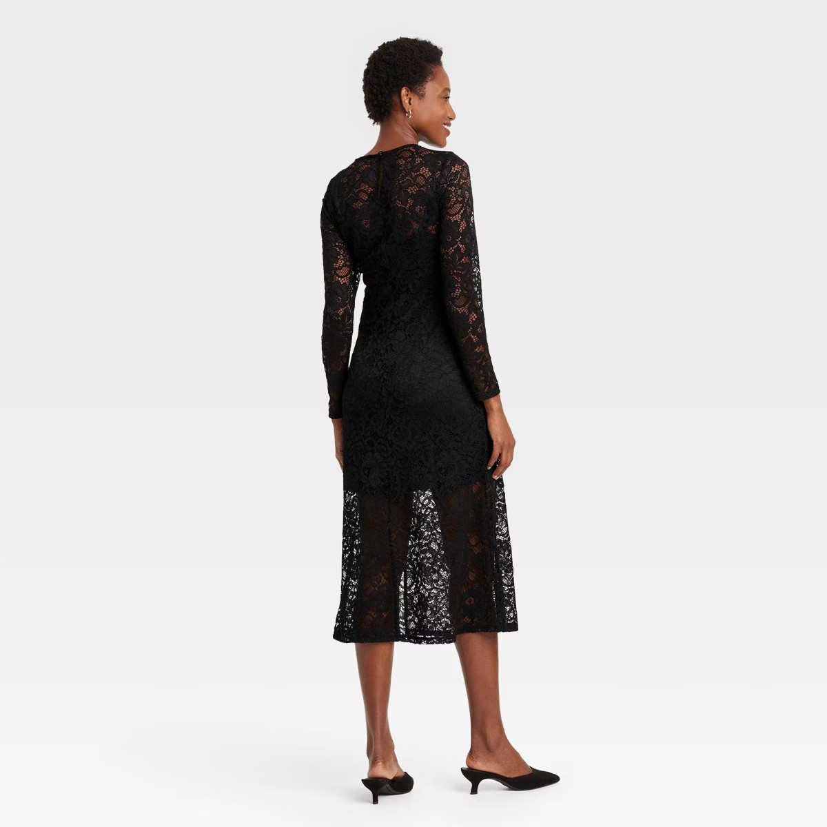 Women's Long Sleeve Midi Lace Dress - A New Day™ Black Floral | Target
