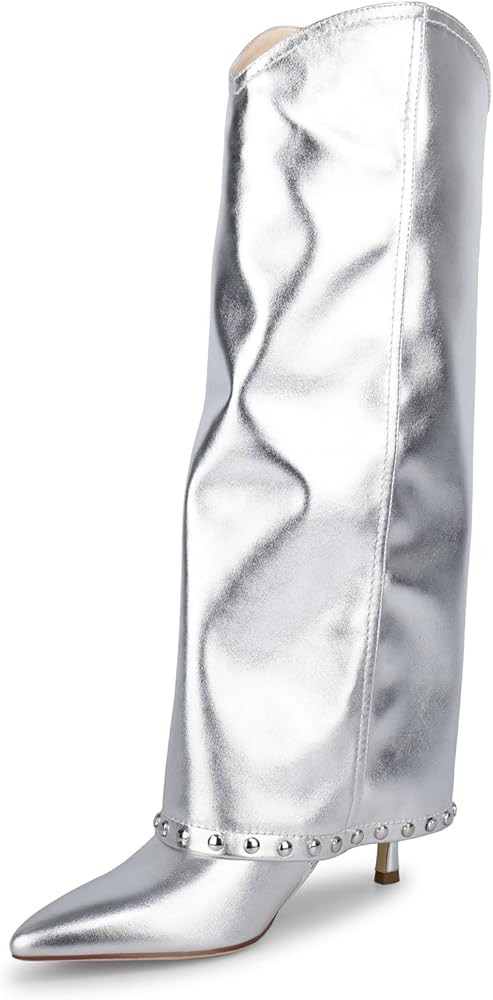 wetkiss Knee High Boots for Women, Fold Over Boots with Side Zipper and Studded Design, Stylish a... | Amazon (US)