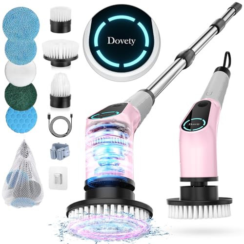 Electric Spin Scrubber, Cordless Cleaning Brush, Shower Scrubber with 8 Replaceable Brush Head, Power Cleaning Brush with Extension Handle, 2 Adjustable Speed, for Bathtub Tile Floor (Pink) | Amazon (US)