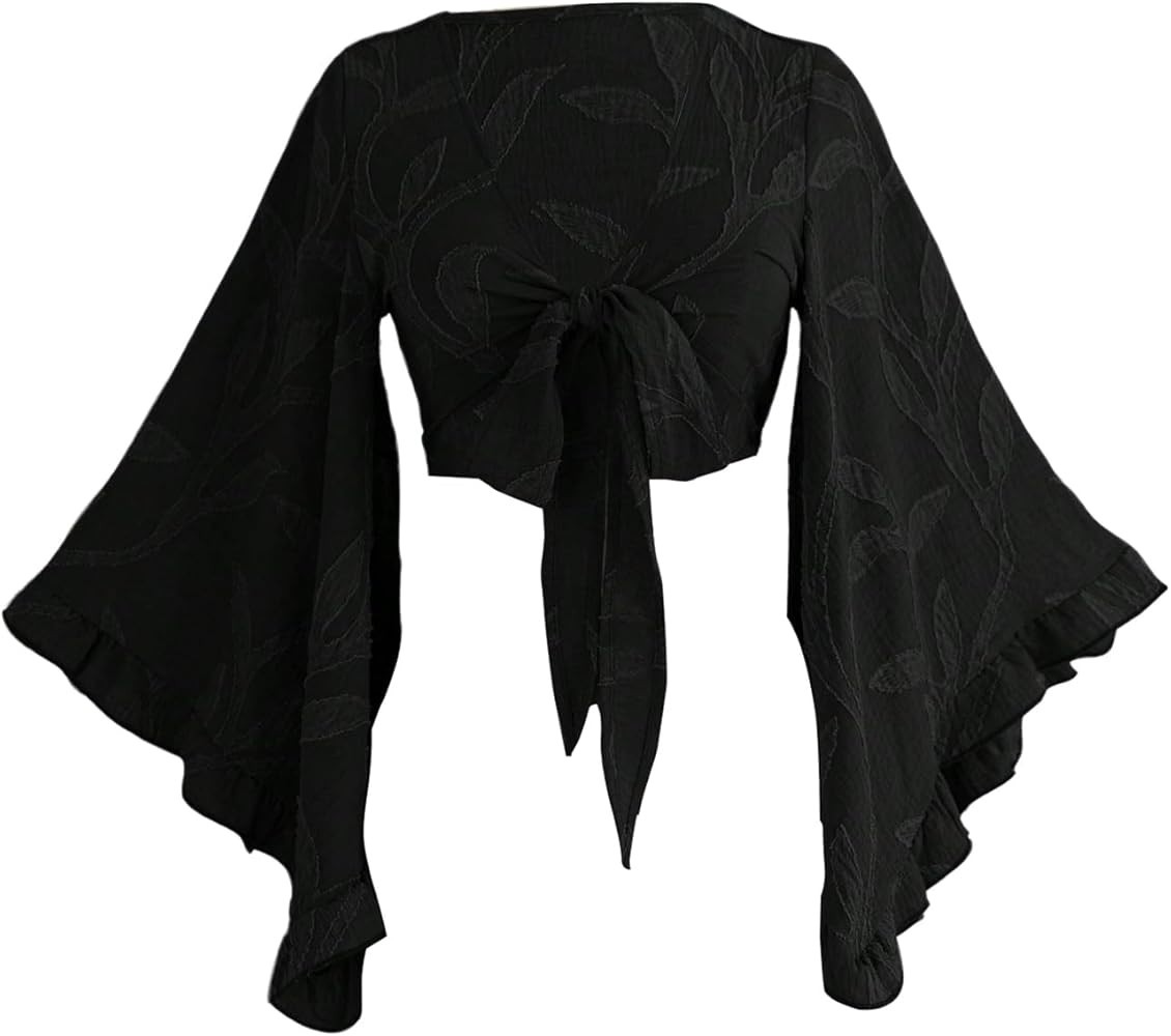 Women's Floral 70s Top Hippie Shirt Bow Tie Front Disco Deep V Ruffle Blouse | Amazon (US)