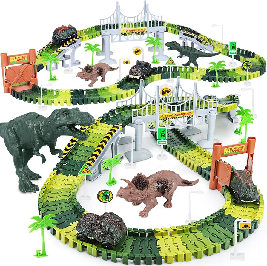 Dinosaur Toys,Create A Dinosaur World Road Race,Flexible Track Playset and 2 pcs Cool Dinosaur ca... | Amazon (US)