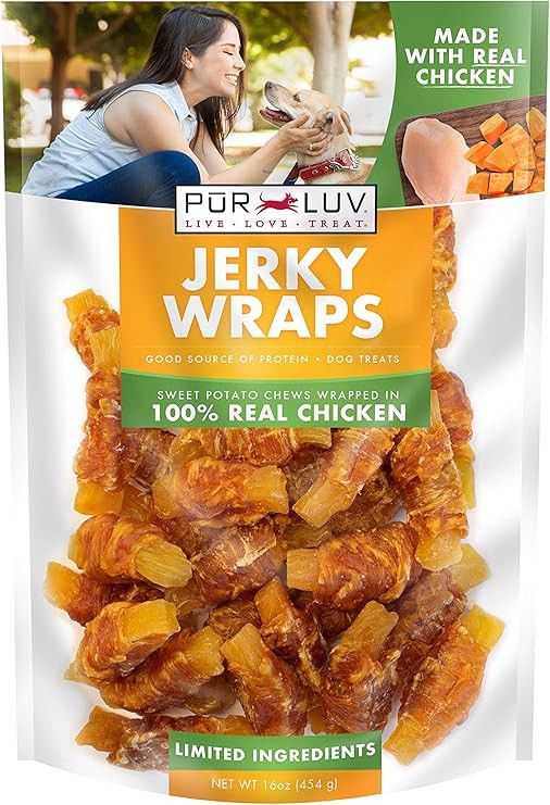 Pur Luv Chicken Wrapped Sweet Potato Dog Treats, Rawhide Free Jerky Wraps, Made with Real Chicken... | Amazon (US)
