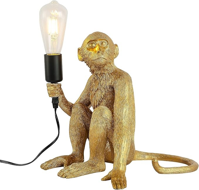 Resin Hemp Rope Monkey Table Light Retro Edison Monkey Desk Resin Sitting Monkey Lighting Fixture... | Amazon (US)