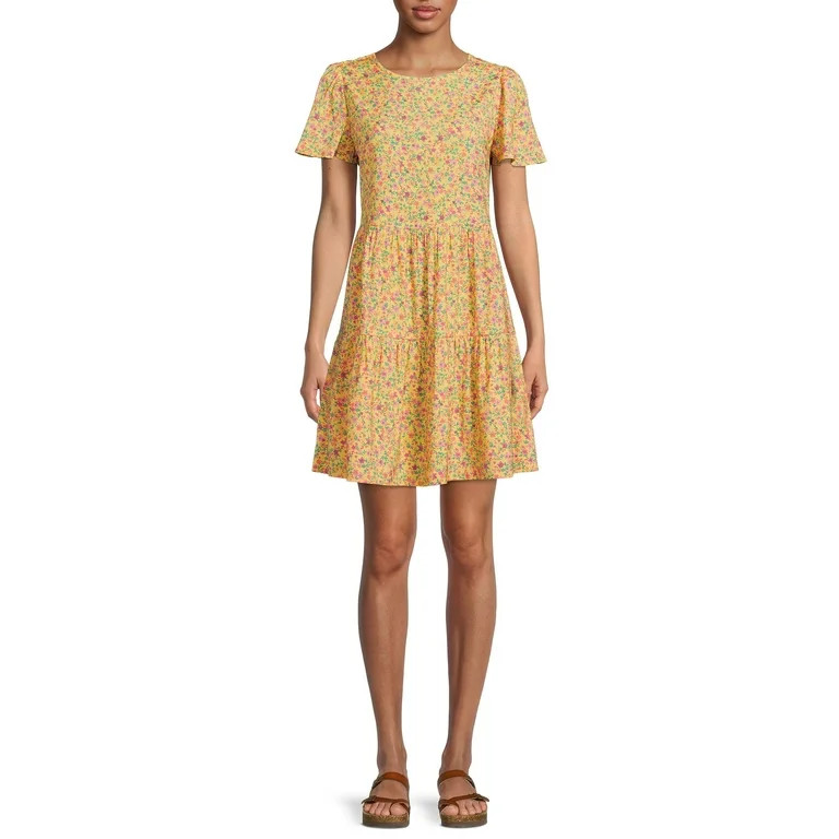Time and Tru Women's Short Sleeve Printed Woven Mini Dress - Walmart.com | Walmart (US)