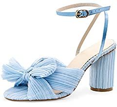 MUCCCUTE Women's Bow Knot Heeled Sandals Ankle Buckle Strap Chunky Heeled Open-toe Comfortable We... | Amazon (US)