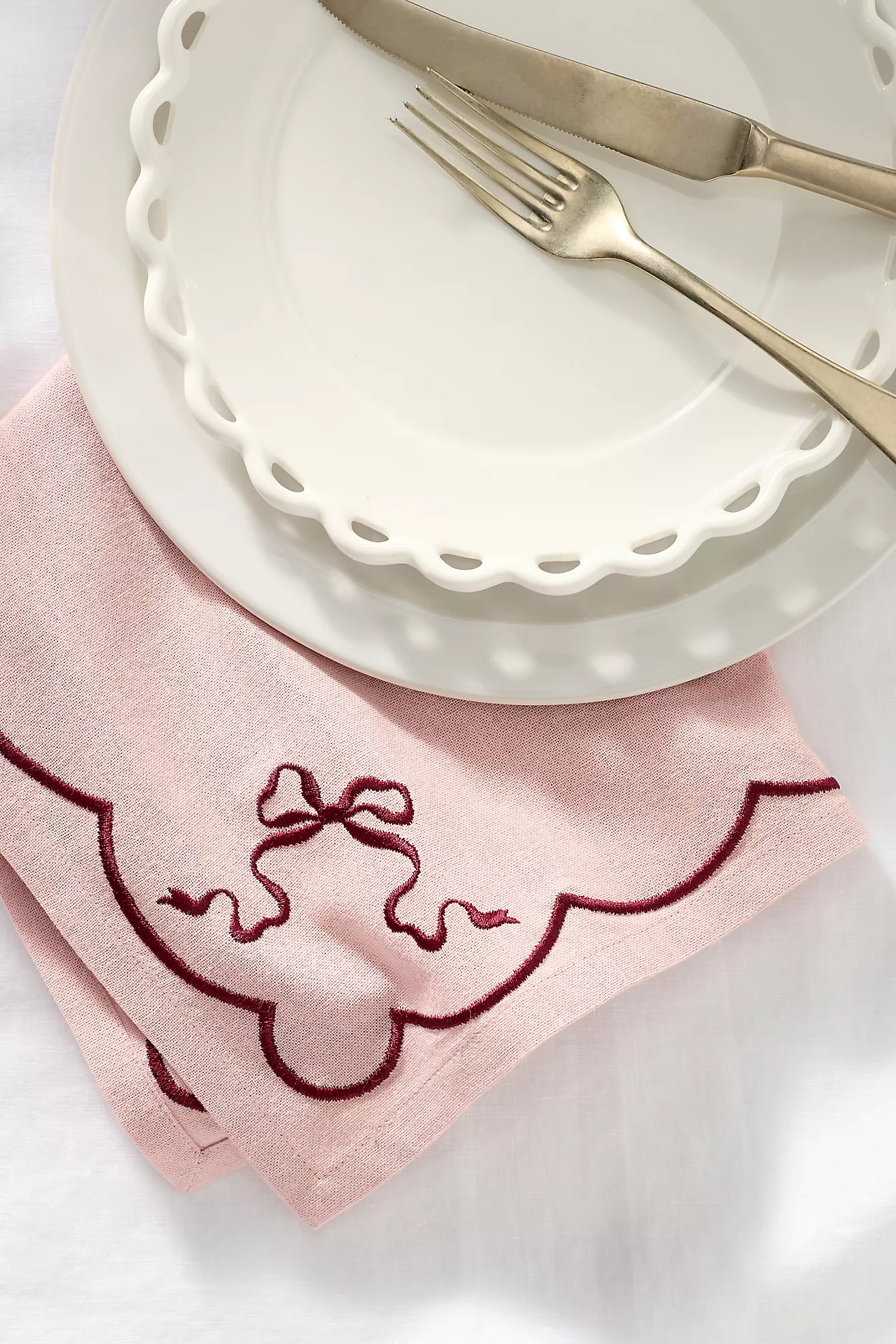 Benedita Bow Cotton Embroidered Napkins, Set of 4 | Anthropologie (US)