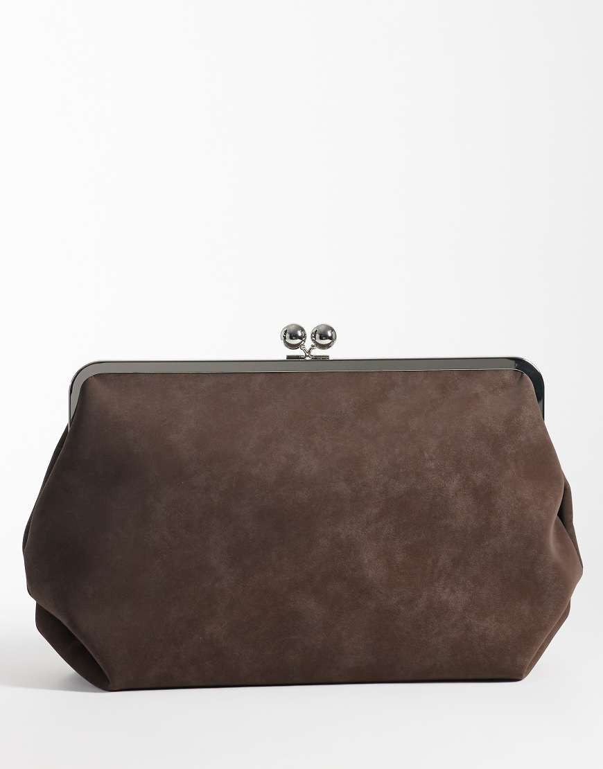 ASOS DESIGN velvet touch oversized frame clutch purse in chocolate-Brown | ASOS (Global)