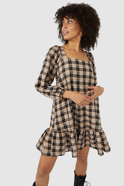 Gingham Square Neck Mini Dress | Debenhams UK