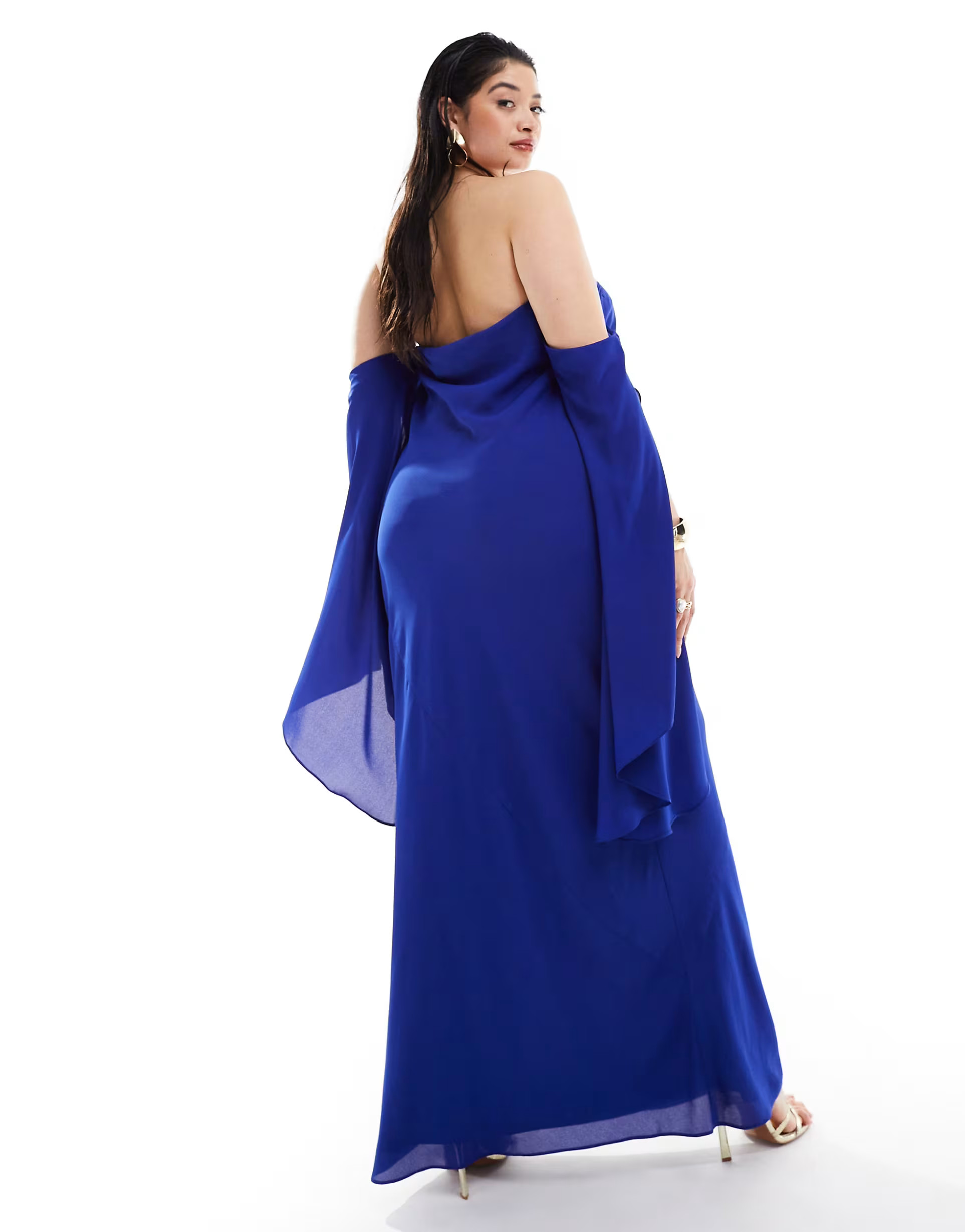 ASOS DESIGN Curve exclusive bardot maxi dress with exaggerated split sleeve in cobalt blue | ASOS (Global)