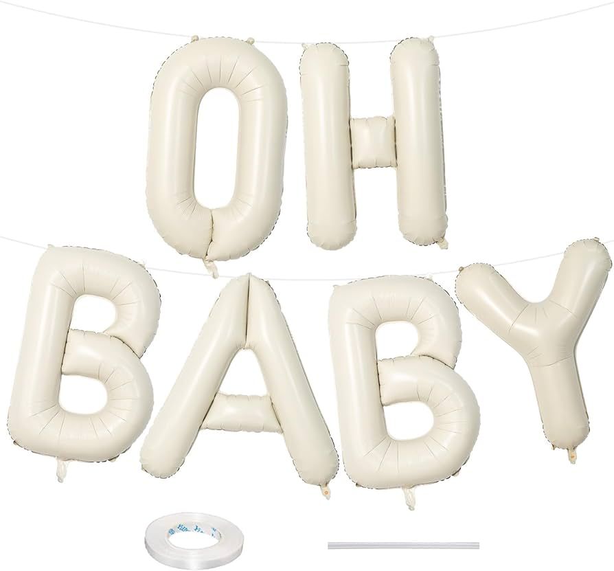 40 Inch Beige OH BABY Balloon for Baby Shower, Large Cream White Oh Baby Balloons Letters with Ri... | Amazon (US)