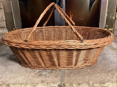 LARGE Vintage Hand Woven Oval Gathering Harvest Basket With Handles 23”x15”x7” | eBay US