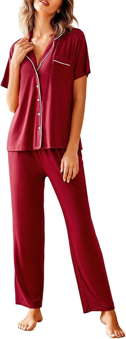 Avidlove Women Pajamas Set Notch Collar Soft Sleepwear Pjs Short Sleeve Button Down Nightwear wit... | Amazon (US)