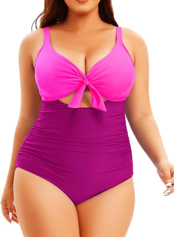 Aqua Eve Plus Size One Piece Swimsuit for Women Tummy Control Bathing Suit Cutout Swimwear | Amazon (US)
