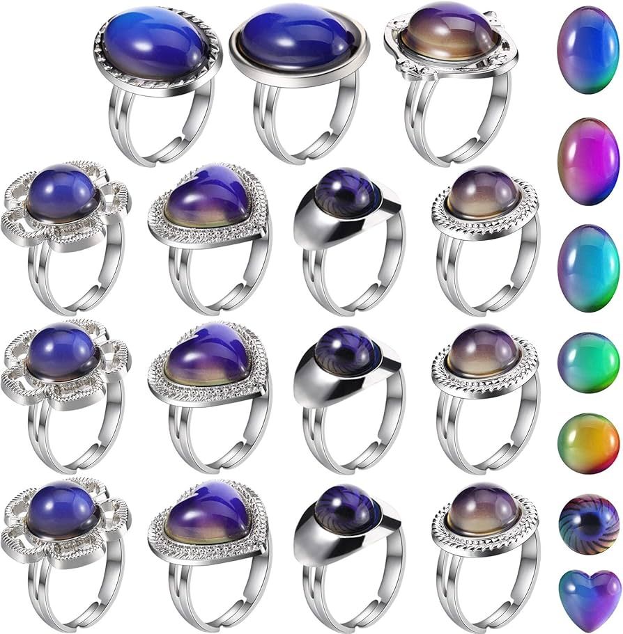 Hicarer 15 Pieces Adjustable Mood Rings for Girls and Boys Mixed Color Changing Mood Rings for Ha... | Amazon (US)