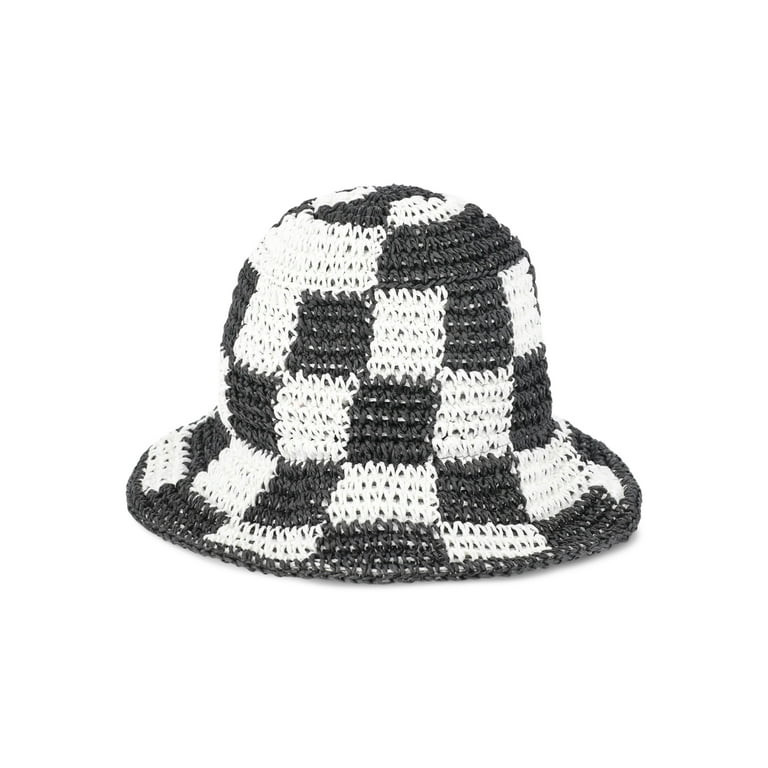 No Boundaries Straw Bucket Hat, Black White Checker | Walmart (US)