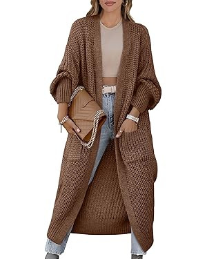 Caracilia Women Cardigan Sweaters Long Sleeve Open Front Knit Long Coat Duster Cozy 2025 Fall Win... | Amazon (US)