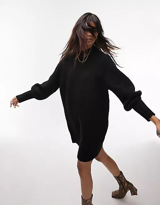 Topshop knitted crew neck mini dress in black | ASOS (Global)