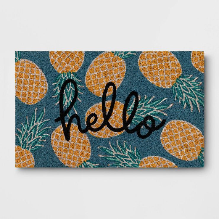 1'6"x2'6" 'Hello Pineapple' Coir Doormat Blue - Sun Squad™ | Target