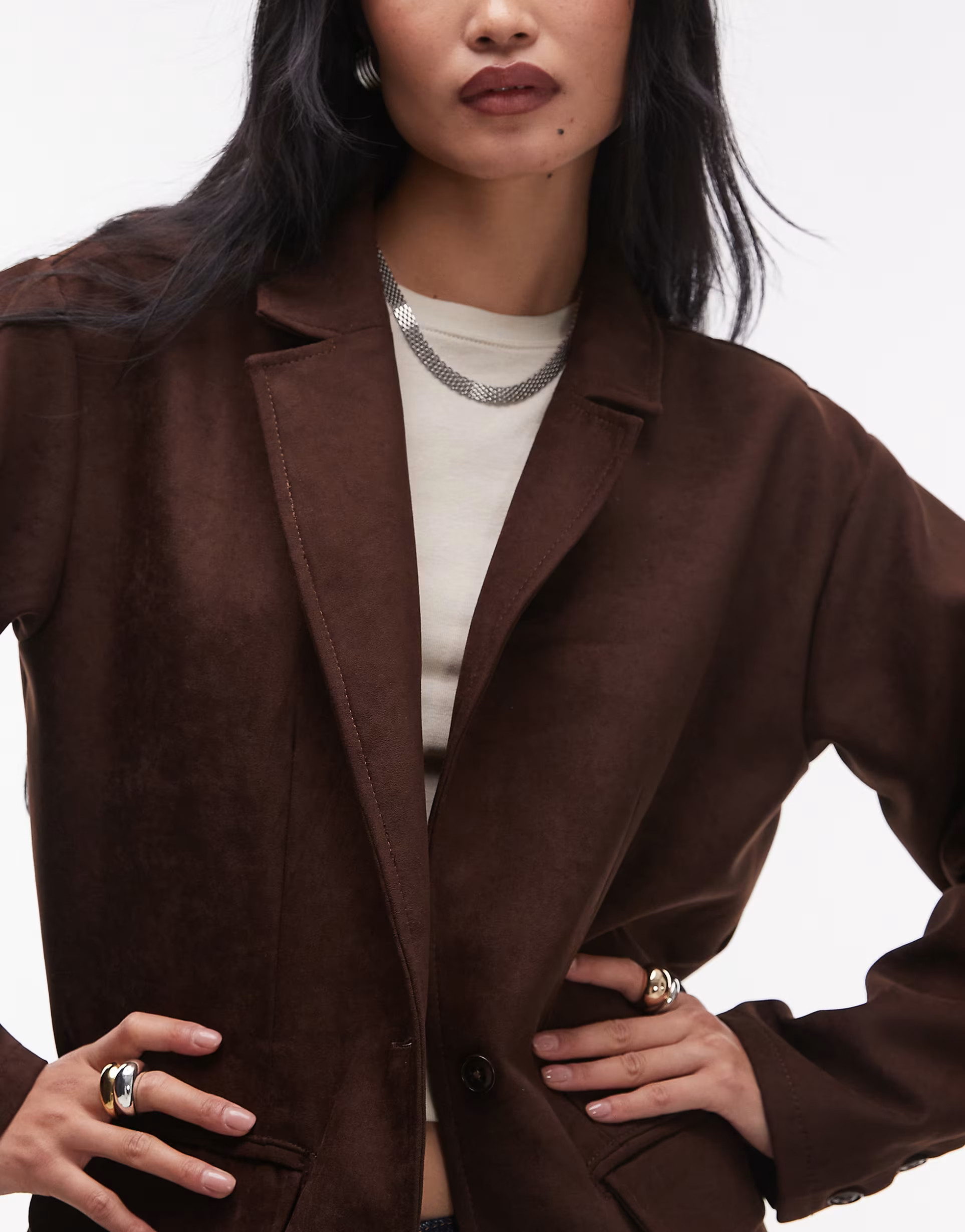 Topshop faux suede oversized blazer in chocolate brown | ASOS | ASOS (Global)