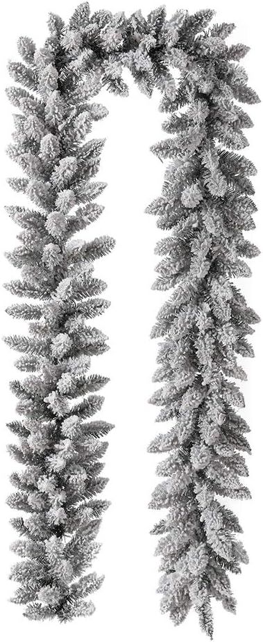 Glitzhome Pre-Lit Snow Flocked Christmas Garland with Warm White LED Light | Amazon (US)