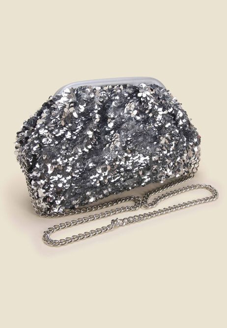 Womens Silver Sequin Clutch Bag | Peacocks