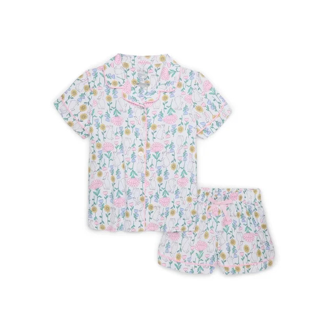 Wonder Nation Girls Button Front Pajama Top & Shorts Set, 2-Piece, Sizes 4-18 & Plus | Walmart (US)