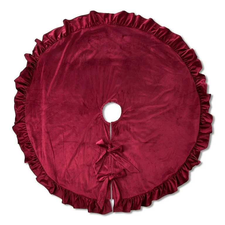 Red Ruffle Velvet Christmas Tree Skirt, 52", by My Texas House | Walmart (US)