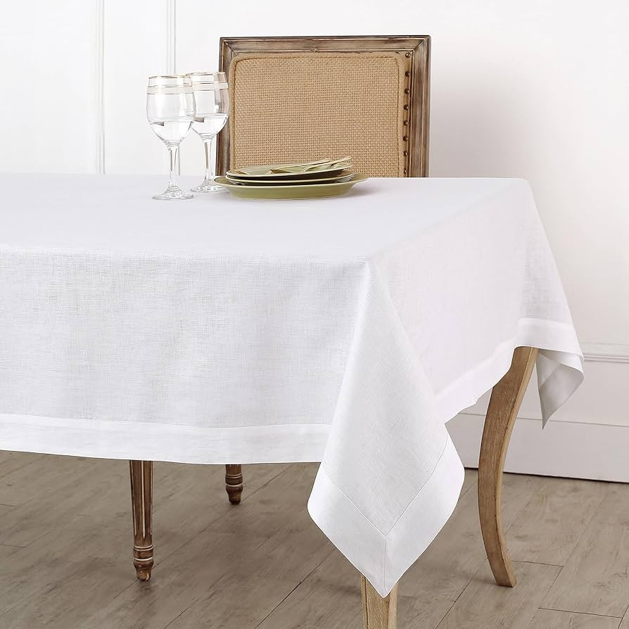 Solino Home White Tablecloth 60 x 108 Inch - 100% Pure Linen Rectangular Tablecloth - Machine Was... | Amazon (US)